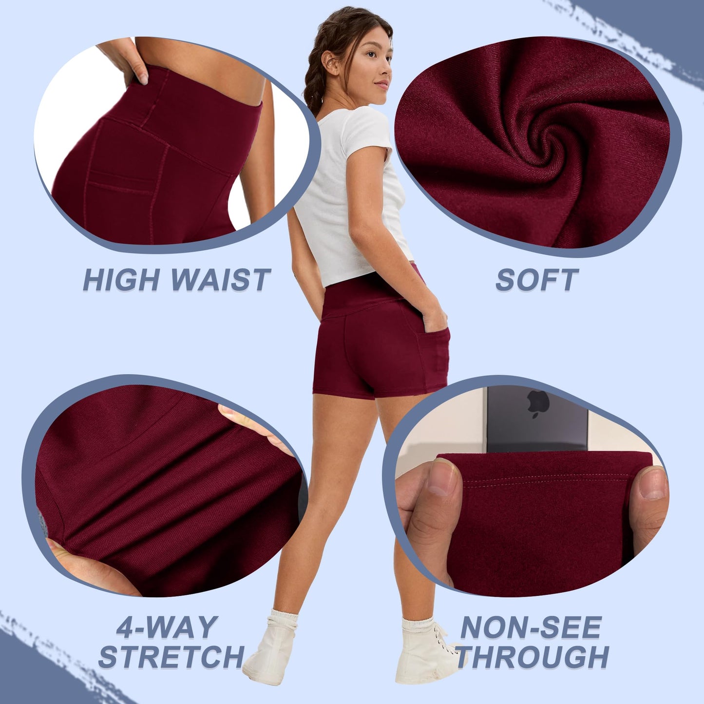 CAMPSNAIL Biker Shorts Women with Pockets - 3"/5"/8" High Waisted Workout Spandex Tummy Control Gym Running Yoga Shorts