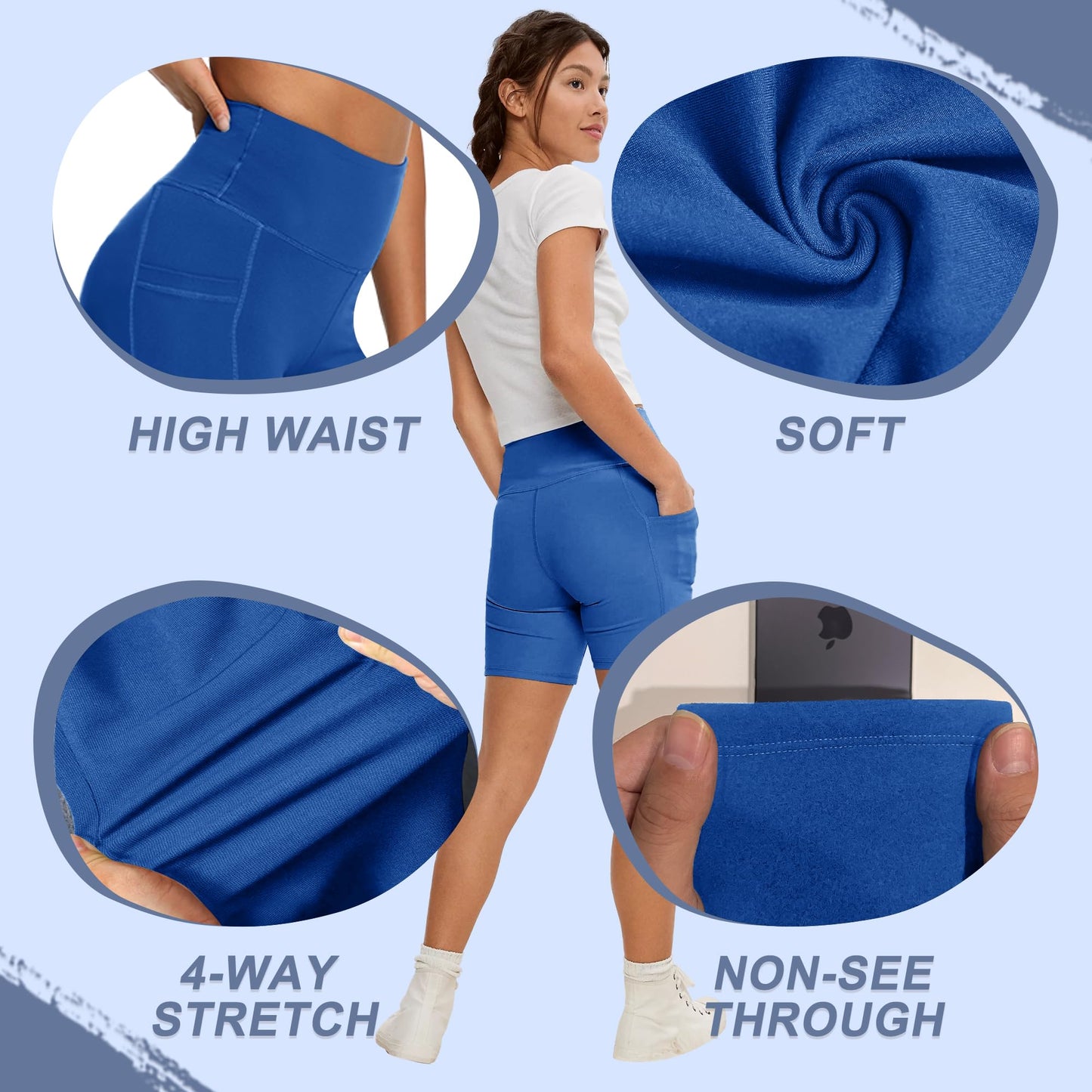 CAMPSNAIL Biker Shorts Women with Pockets - 3"/5"/8" High Waisted Workout Spandex Tummy Control Gym Running Yoga Shorts