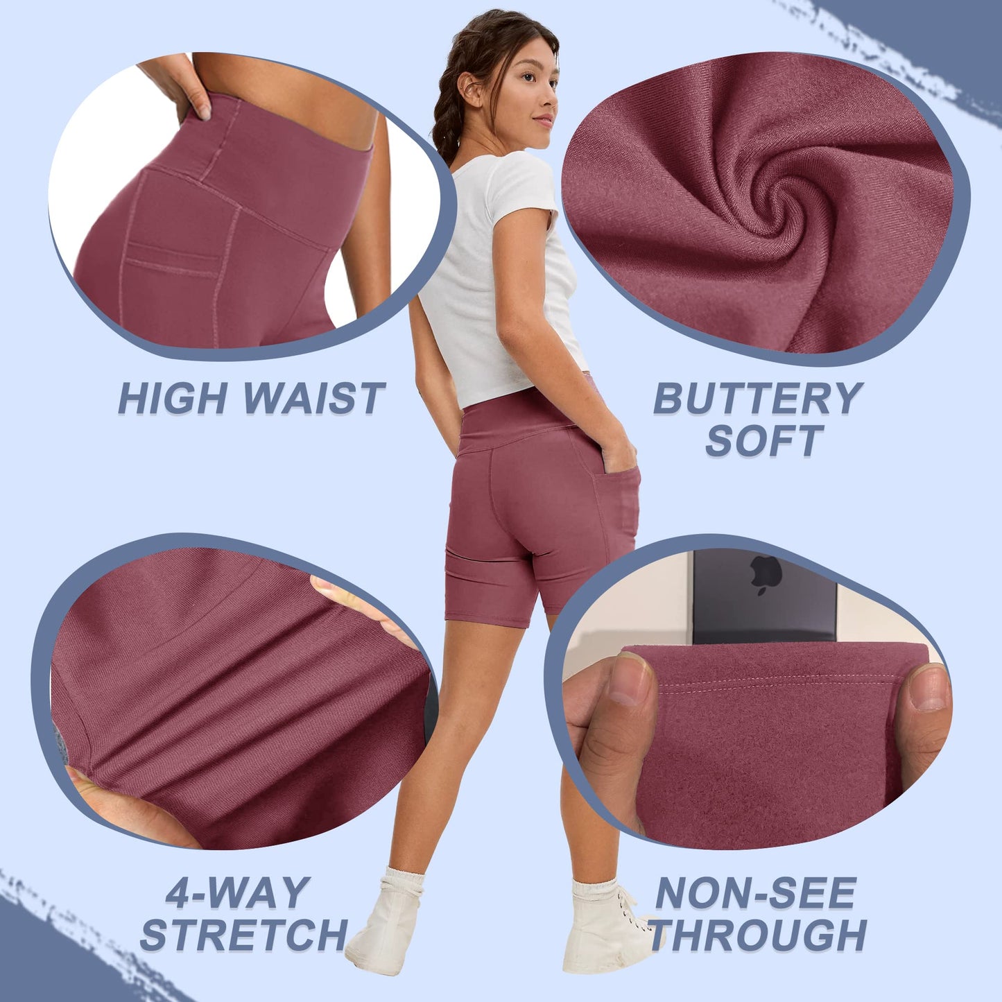 CAMPSNAIL Biker Shorts Women with Pockets - 3"/5"/8" High Waisted Workout Spandex Tummy Control Gym Running Yoga Shorts