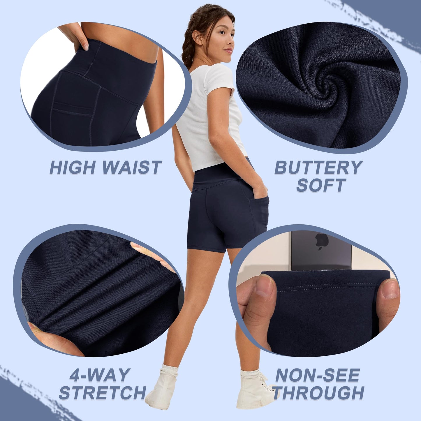 CAMPSNAIL Biker Shorts Women with Pockets - 3"/5"/8" High Waisted Workout Spandex Tummy Control Gym Running Yoga Shorts