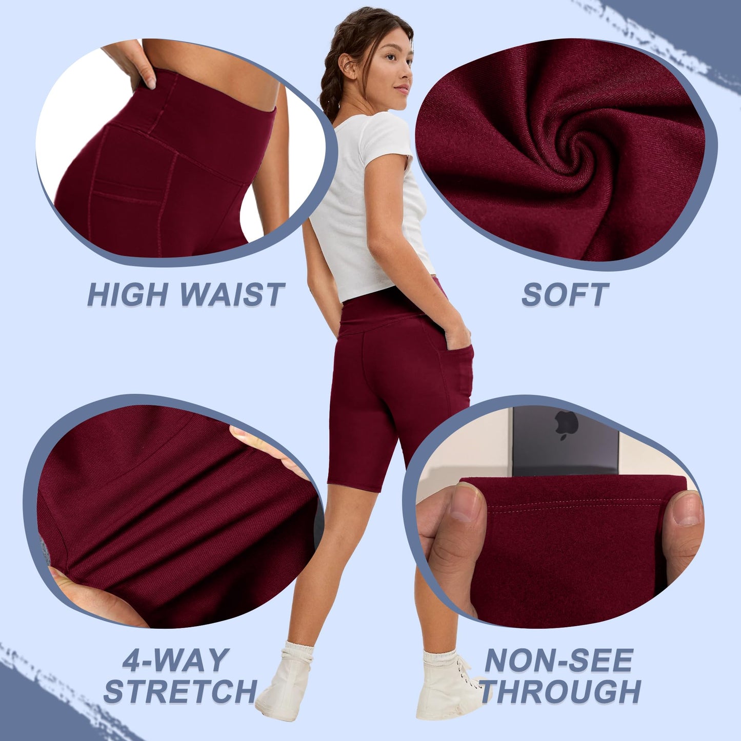 CAMPSNAIL Biker Shorts Women with Pockets - 3"/5"/8" High Waisted Workout Spandex Tummy Control Gym Running Yoga Shorts