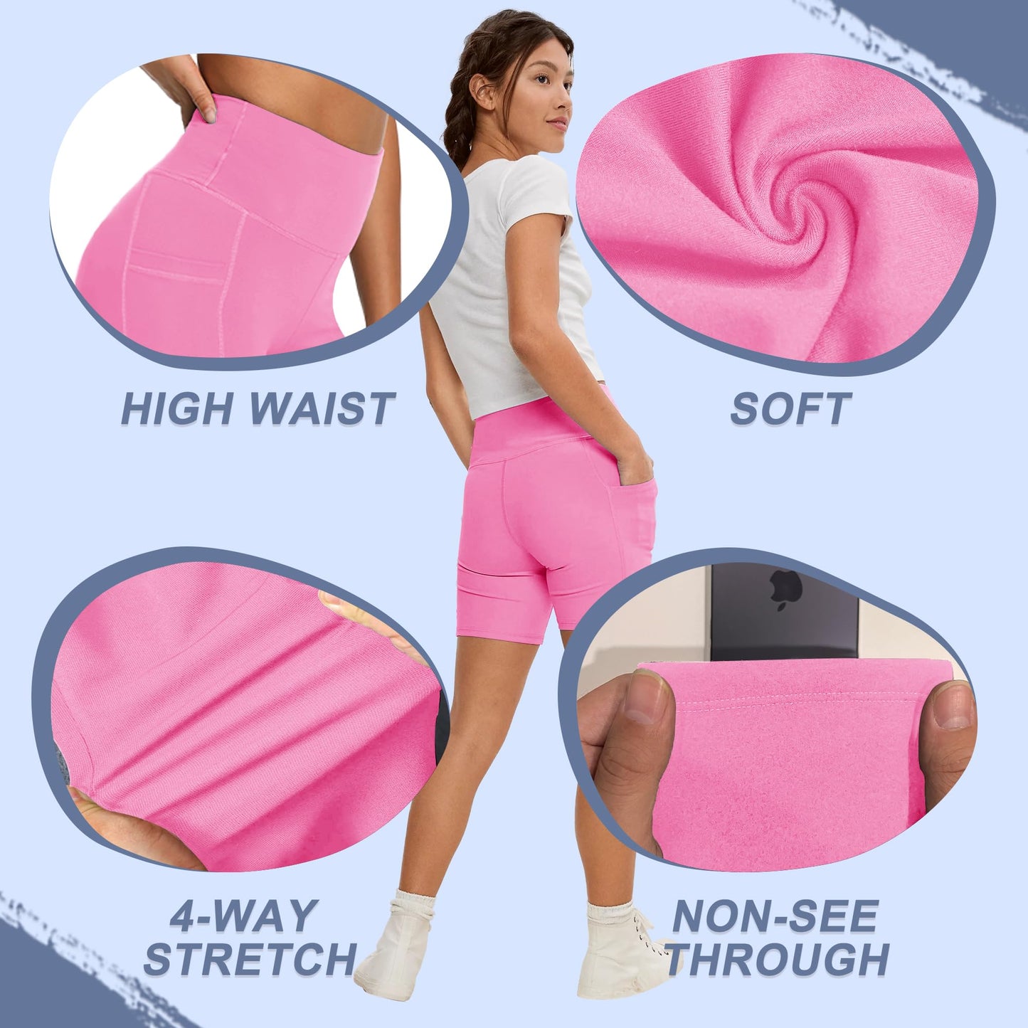 CAMPSNAIL Biker Shorts Women with Pockets - 3"/5"/8" High Waisted Workout Spandex Tummy Control Gym Running Yoga Shorts